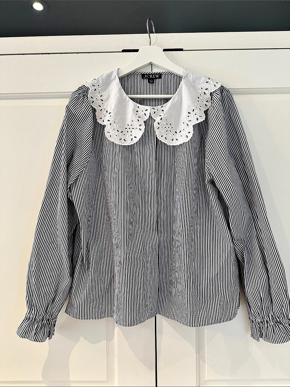 J.CREW Striped Cotton Blouse in Navy & White size L